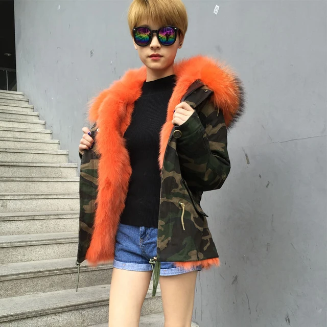 Camouflage faux fur coat best sale