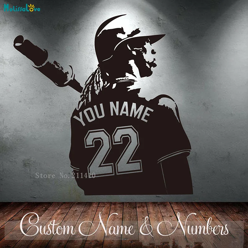 Baseball Wall Sticker Batsman Customize Personal Name and Number Player Home Decor For Kids Boys Room Art Cool Poster YT945