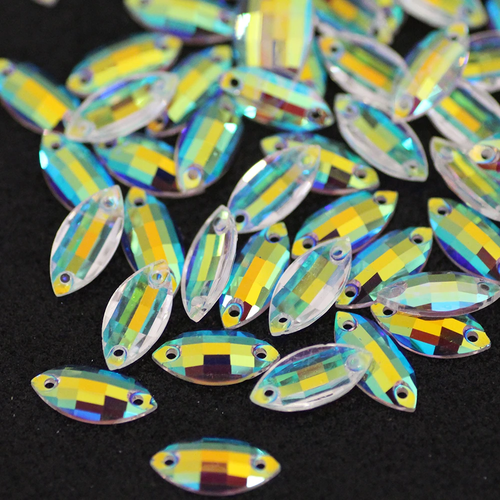 7x15mm 50pcs Sew On Rhinestone horse eye Crystal transparent AB Color Sew On Stone Spacer buttons for DIY Cloth Dress Decoration