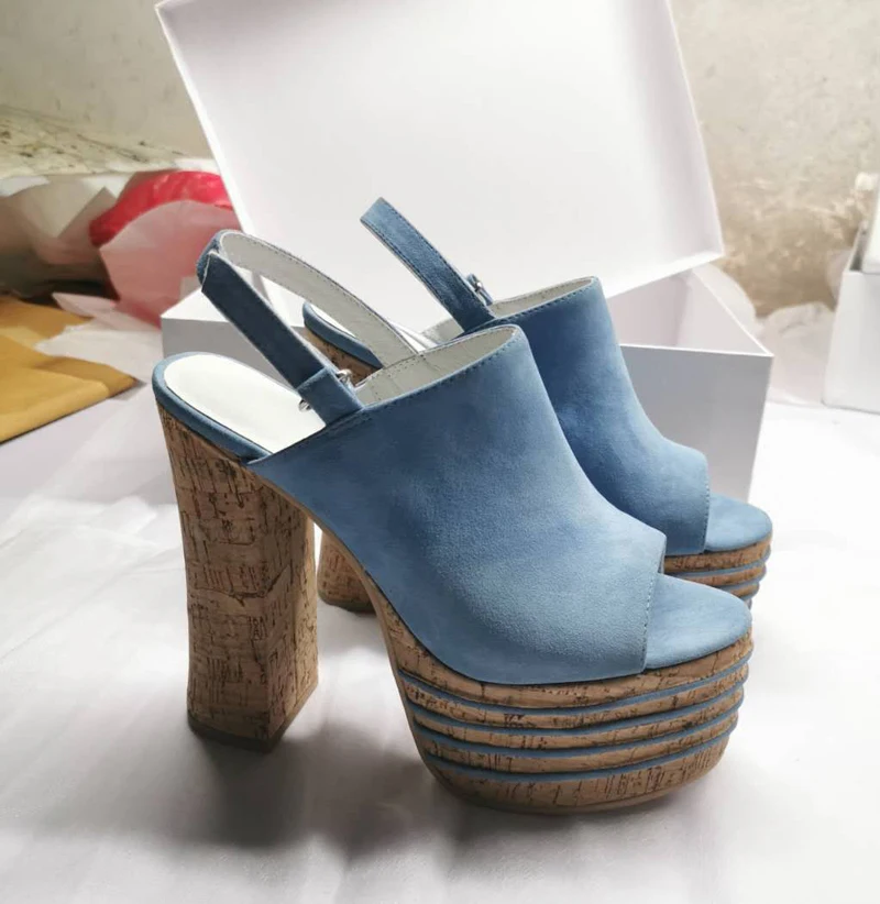 Retro Suede Leather Layered Platform Chunky High Heels Sandals Summer Women Gladiator Sandals Ladies Peep Toe Back Strap Shoes