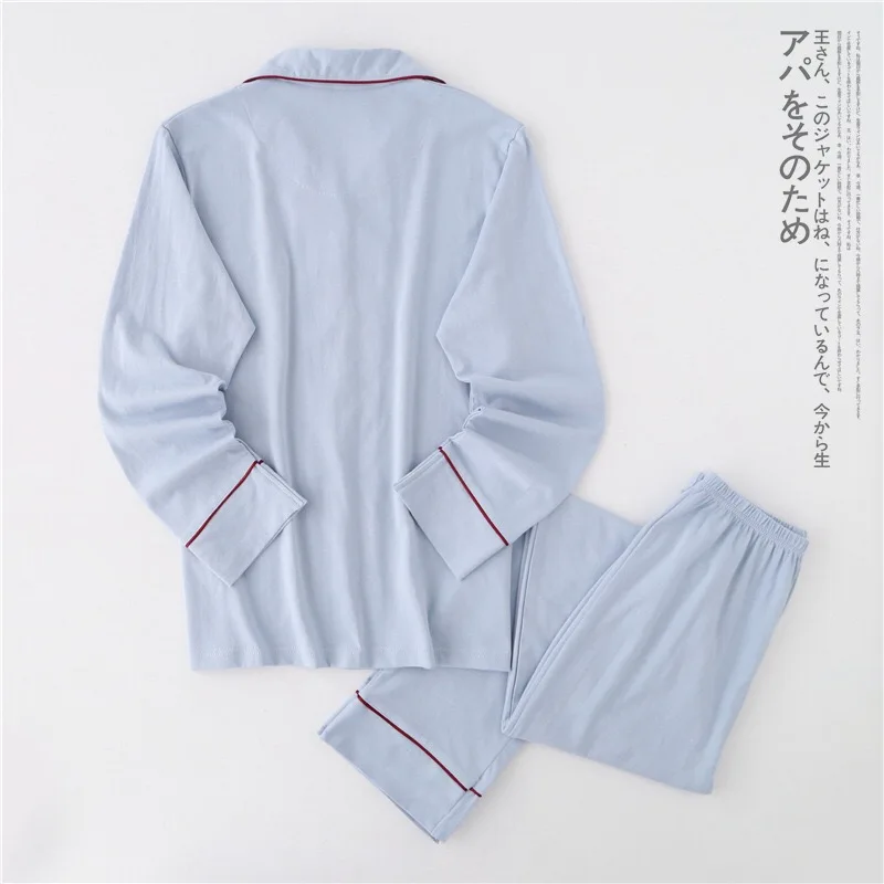 Casual couple Solid 100% cotton pajamas sets men autumn pijamas long-sleeve sleepwear men pijamas Japanese pyjamas for male