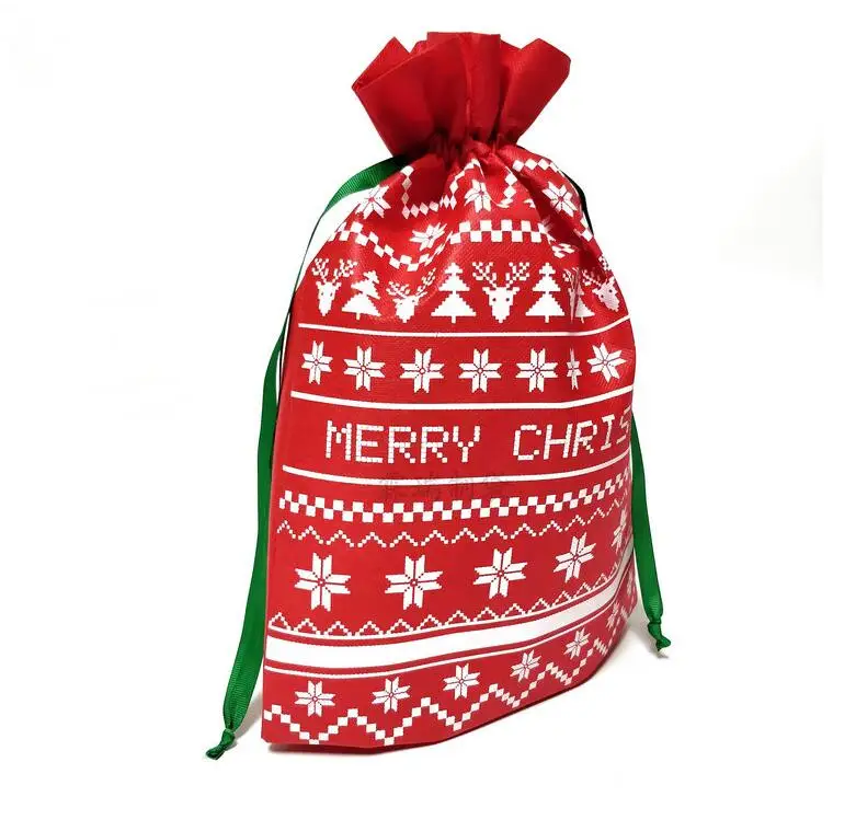 Stock  Christmas Flat Coconut non-woven Shopping bag drawstring backpack or candy bags