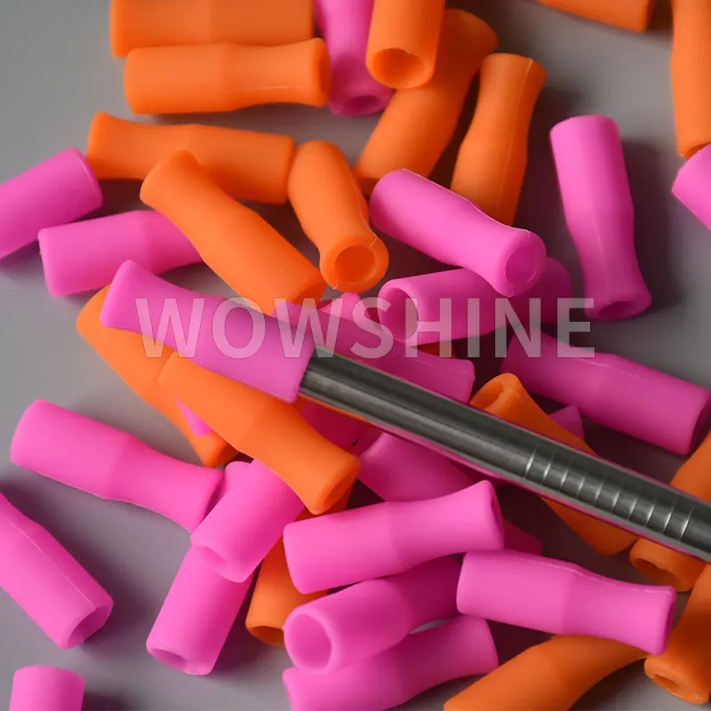 Wowshine New Free shipping 100pcs silicone sleeve stainless steel straw mouth protector for 8mm Diameter straws