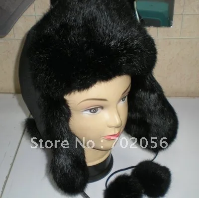 

Rabbit Fur Lei Feng Bomber aviator ushanka ranched fox fur hat Warm #2317