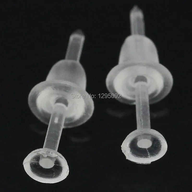 200Pcs Earrings Studs Pins With Rubber Stoppers Ear Plastic Transparent Fashion Jewelry DIY Finding 12x3mm