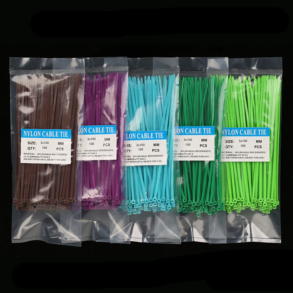 100pcs/bag Colorful 3X150MM Self-Locking Plastic Nylon Wire Zip Ties Cable Tie Seven Color