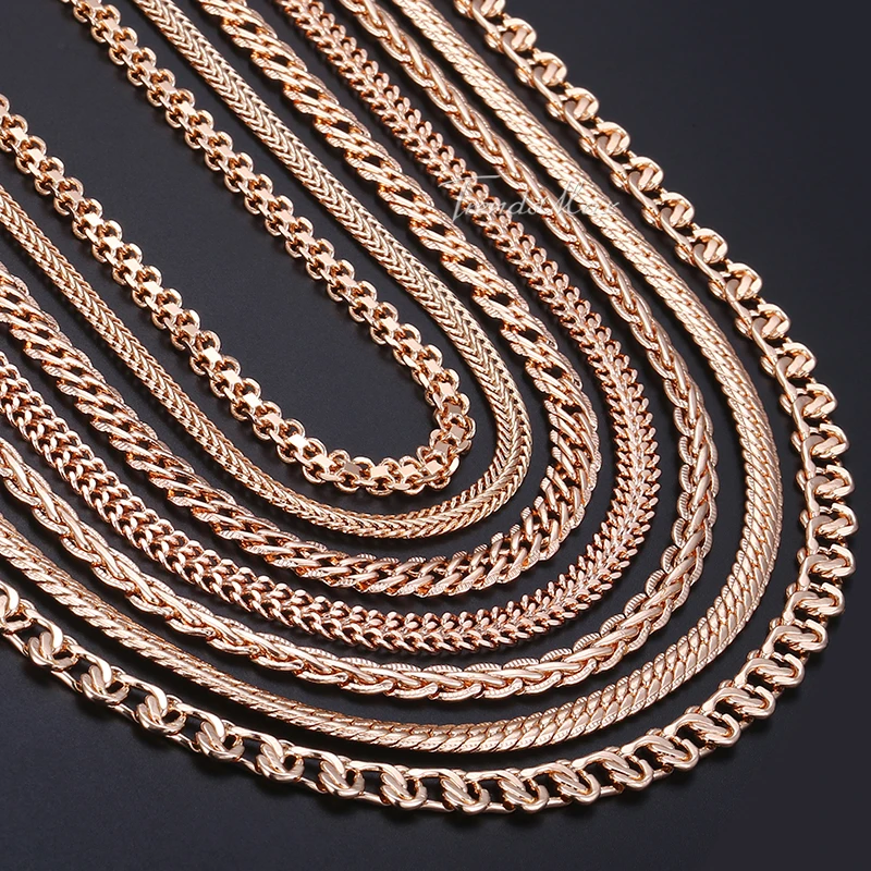 585 Rose Gold Color Necklace For Women Men Venitian Curb Snail Foxtail Link Chains Womens Mens Necklaces Wedding gift CNN1