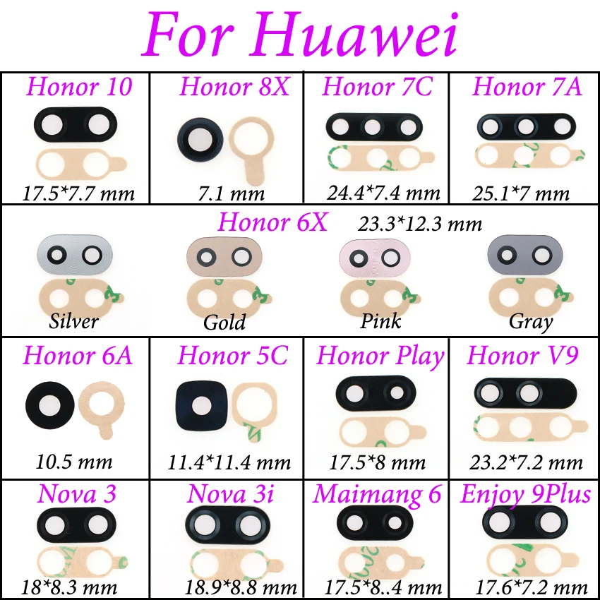 cltgxdd Rear Back Camera Glass Lens with Sticker Adhesive For Huawei Honor 10 8X 7A 7C 6X 5C V9 Play 9Plus Nova 3 3i Maimang 6