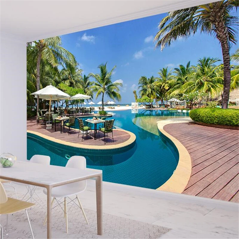 

wellyu papel de parede Custom wallpaper Beautiful seaside blue sky coconut tree landscape living room background wall