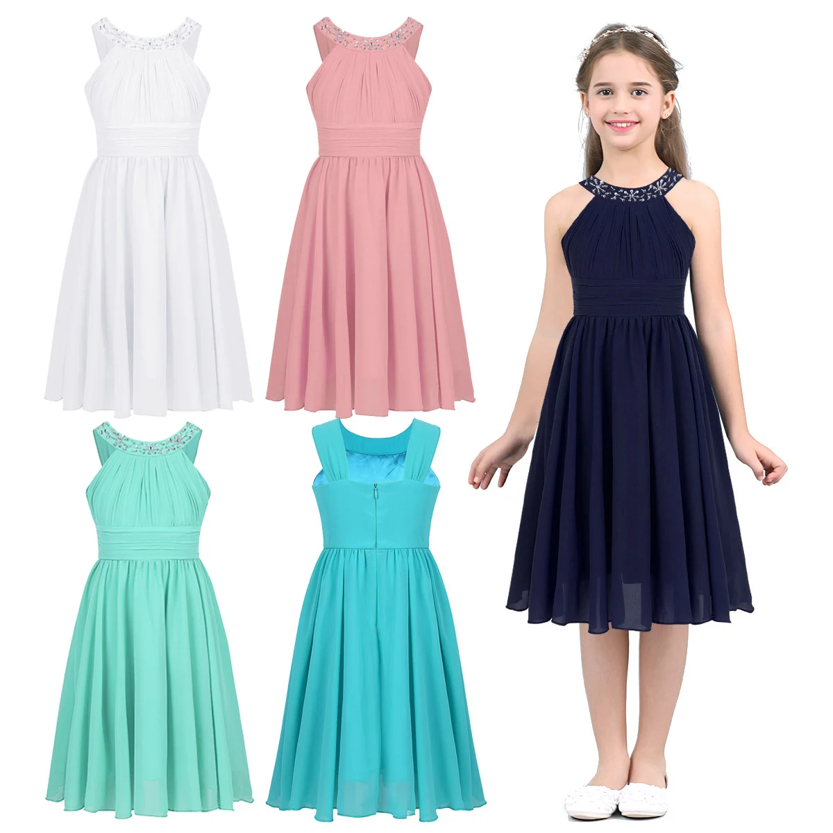 iiniim Elegant Flower Girls Dress Rhinestone Princess Dress Birthday Party Dress Vestido de festa for Children Kids Prom Dress