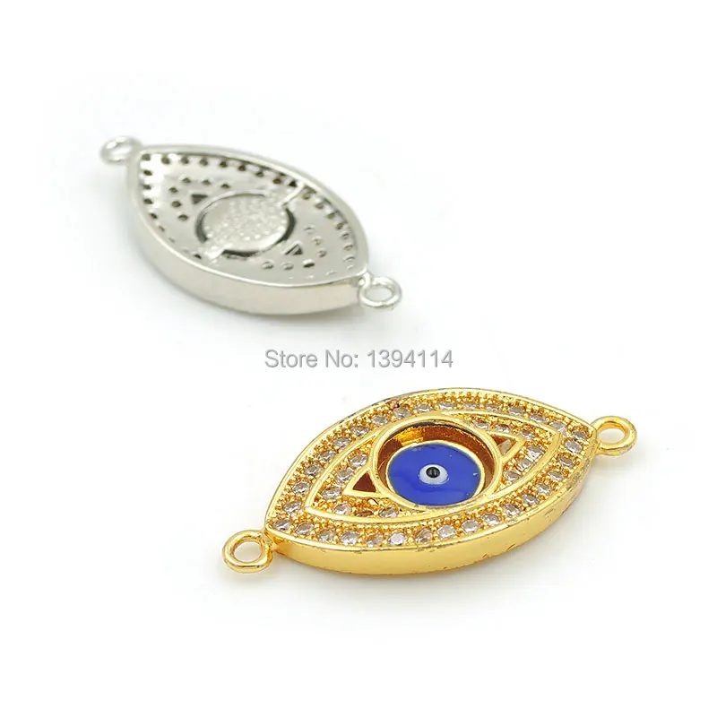 26*12*2mm Micro Pave Clear CZ Enamelling Blue Eye Connector Fit For Women As DIY Bracelets Accessory