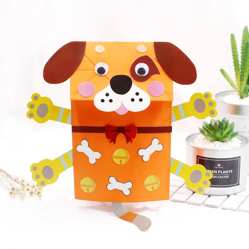 3D Cartoon Animal Paper Bag Hand Puppets Children Creative Puzzle DIY Props Kids Craft Toys Kindergarten Handmade Material Bags