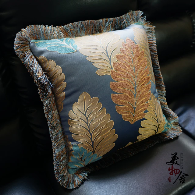 Luxury Flannelet Leaves Embroidery Customize Pillow Case Wedding Sofa Chair Bedding Hotel Decorative Cushion Cover Pillowslip