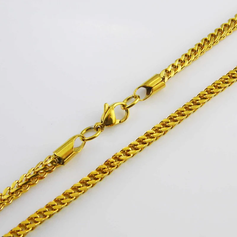 3mm Wide 24 Inches Long Franco Chain Fashion Jewelry Stainless Steel Wheat Chain Hiphop Gold Color Necklace For Men