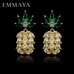 EMMAYA 2017 Pineapple Yellow Big Gems Crystal Silver Color Earrings Female Sweet Women Charm Geometry High Quality Jewelry