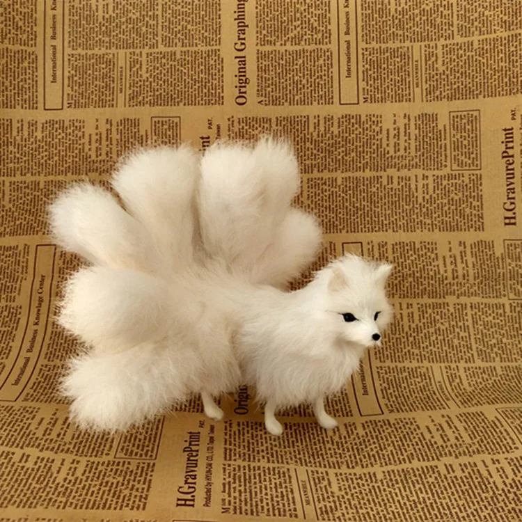 new simulation standing white fox toy resin&fur nine-tails fox doll gift about 22x12cm 2056