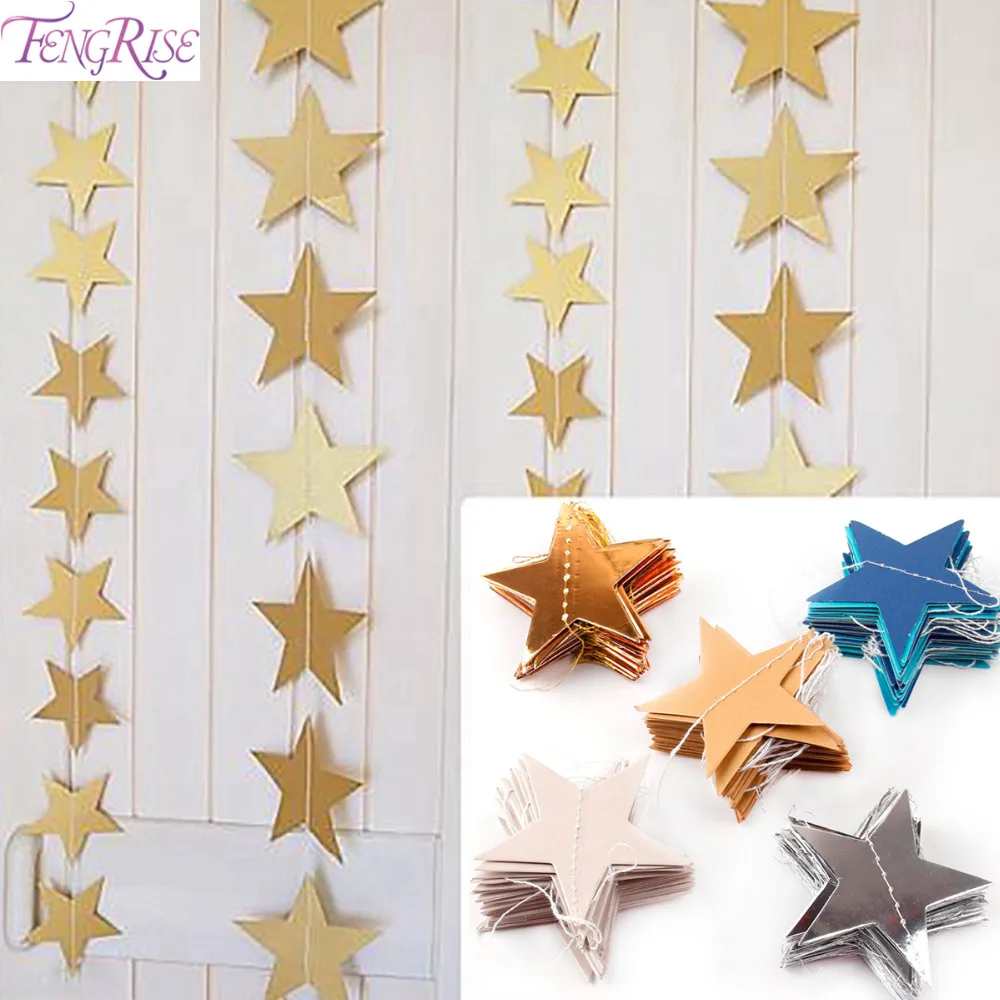 FENGRISE Craft Paper Star Banner Garlands String Chain Banner 4 Meters Wedding Party Birthday Baby Shower Hanging Decoration