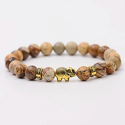 2022 Classic Women's Natural Stone Charm Bracelet Meditation Gold Color Elephant Beads Bracelets Fashion Men Jewelry AB276