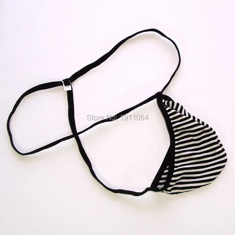 Mens String Pouch Posing Thong Teardrop Stripe Jersy Poly/Cotton/Spandex G204C