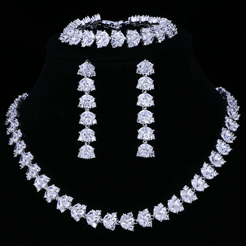 Emmaya Hot Sale Luxury Bridal Jewelry Sets For Women Sparkling AAA Zircon Paved By Hand 3 pcs Wedding Set Jewelry