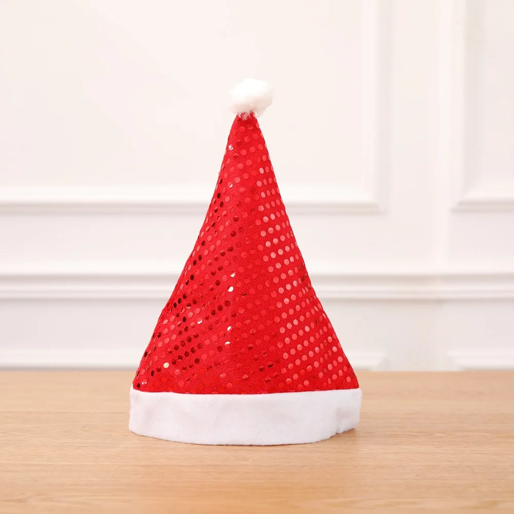 Fast shipping Christmas Sequin Sheen Santa Hat kids children men women Festive costumes cap  Party Accessory Supplies