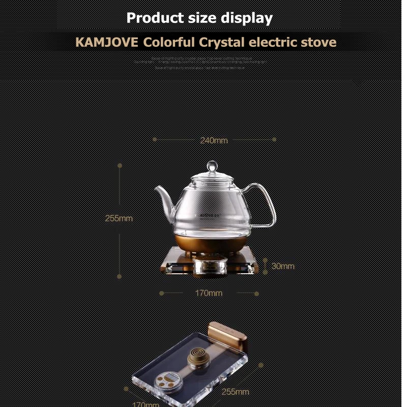 KAMJOVE-Thick Glass Electric Kettle, Boiling Tea, Health Intelligence, Colorful Crystal Stove