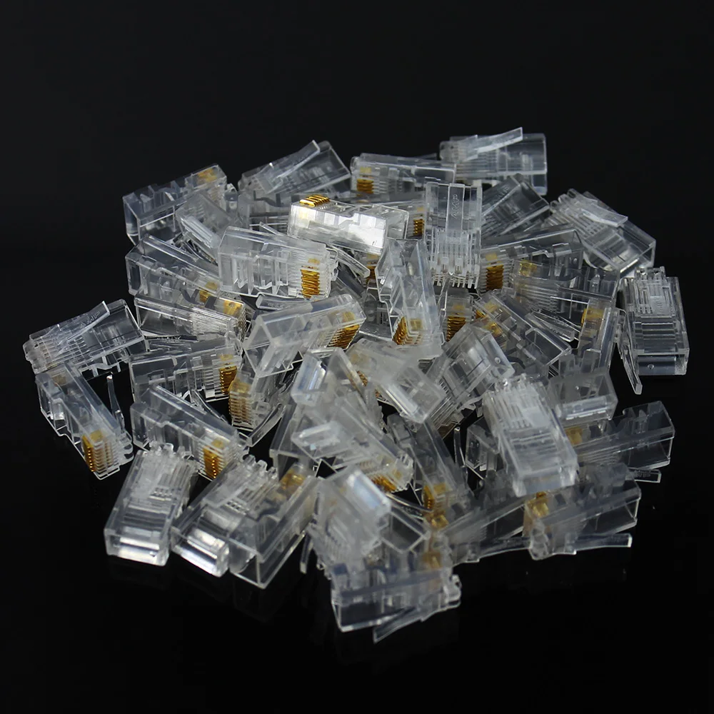 20/50/100 قطعة RJ45 إيثرنت موصل الكابلات وحدة التوصيل شبكة RJ-45 Lan كريستال رؤساء Cat5 Cat5e مطلية بالذهب كابل الشبكة
