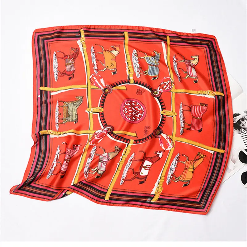 2018 new summer decoration woman fashion scarves horse pattern printing 70cmx70cm small square scarf scarves headscarf hot gift