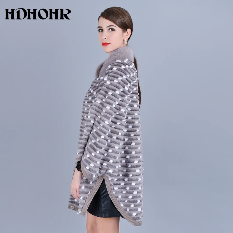 HDHOHR 2025 abrigo de piel de visón auténtica para mujer, abrigos de visón tejidos naturales, manga de murciélago, chaquetas de piel con cuello mandarín cálidas para invierno