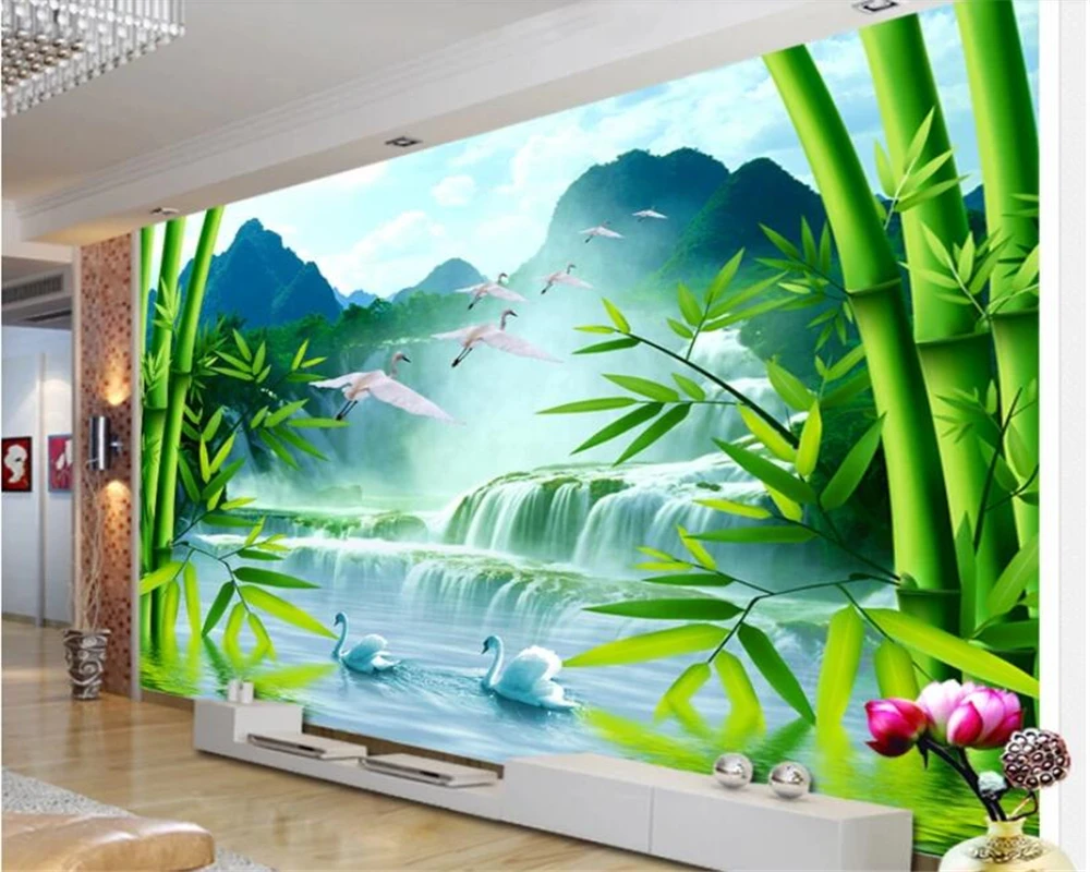 

Beibehang Custom mural modern 3D large mural wallpaper Nature scenery waterfall swan living room sofa bedroom 3d wallpaper