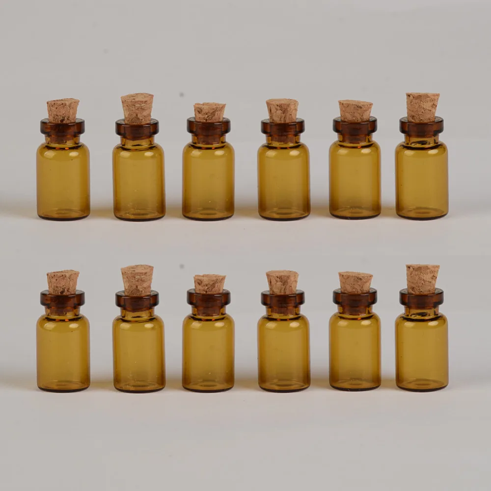 

100 pcs 13x24x6 mm Brown Glass Bottles With Corks DIY 1 ml Empty Decorative Cute Glass Vials Mini Jars