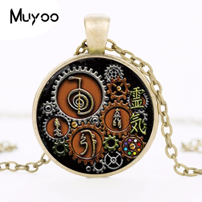 1PCS Reiki  in Steampunk design Pendant Necklace Glass Photo cabochon necklace HZ1