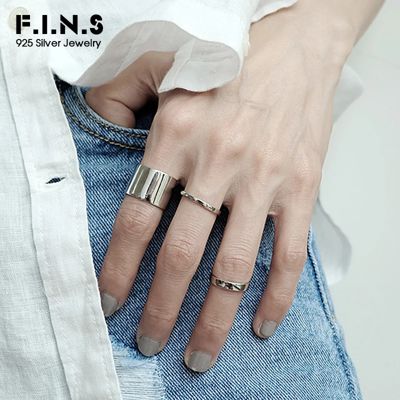 F.I.N.S Classic S925 Sterling Silver Wide Ring Punk Smooth Matte Open Finger Fine Jewelry for Women Men Minimalist Accessories