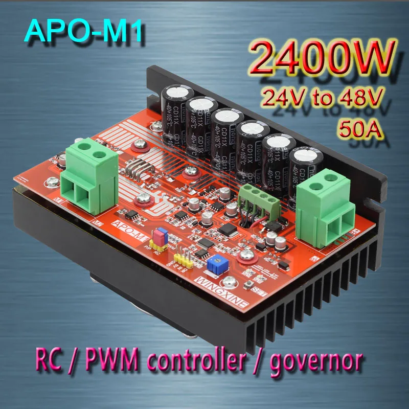 

Free shipping, APO-M1 50A ESC DC brush motor PWM controller + RC + speed controller 2400W(MAX)/24V-48V