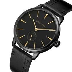 Fashion Winner Top Brand Leather Mechanical Hand Wind Man Simple Business Wrist Watches Analog Montre Homme Hombre Reloj Mujer