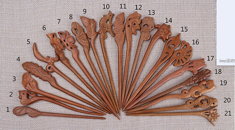 Carved Wood Hair Sticks Chinese Hair Sticks Classical Wooden Hair Sticks Item No. 16~21 Wooden Honey Stick Y-B