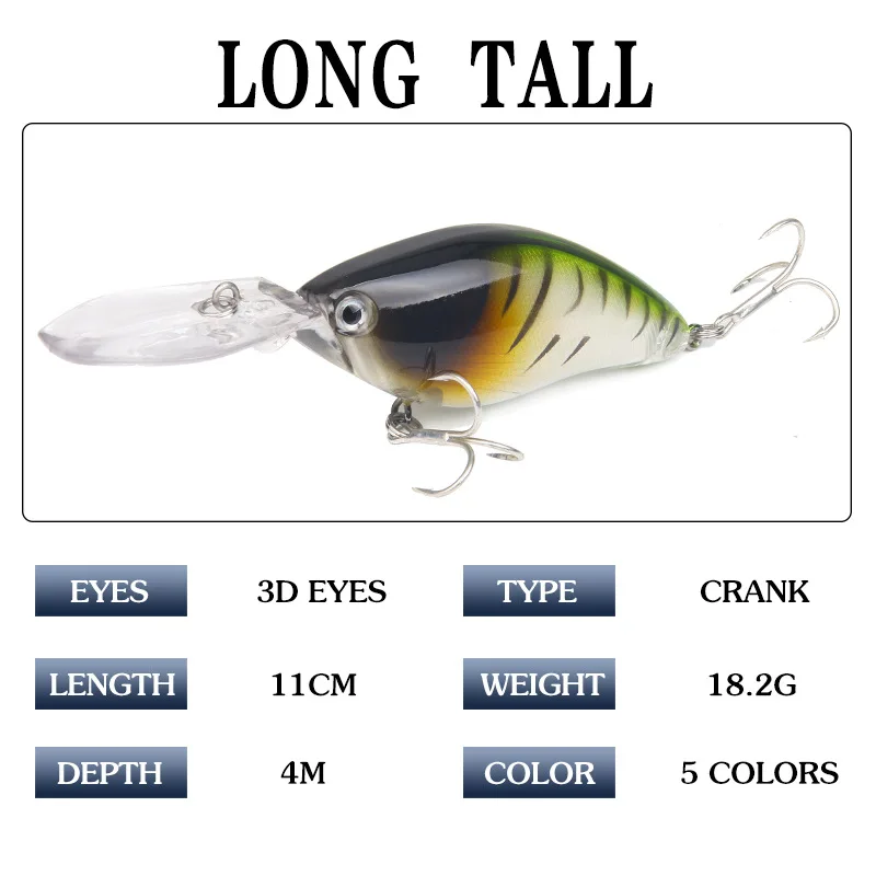 11cm/18.2g 2pcs 6# Quality Hooks Floating Deep Diving Crankbait Fishing Lures Wobblers Isca Artificial Bait