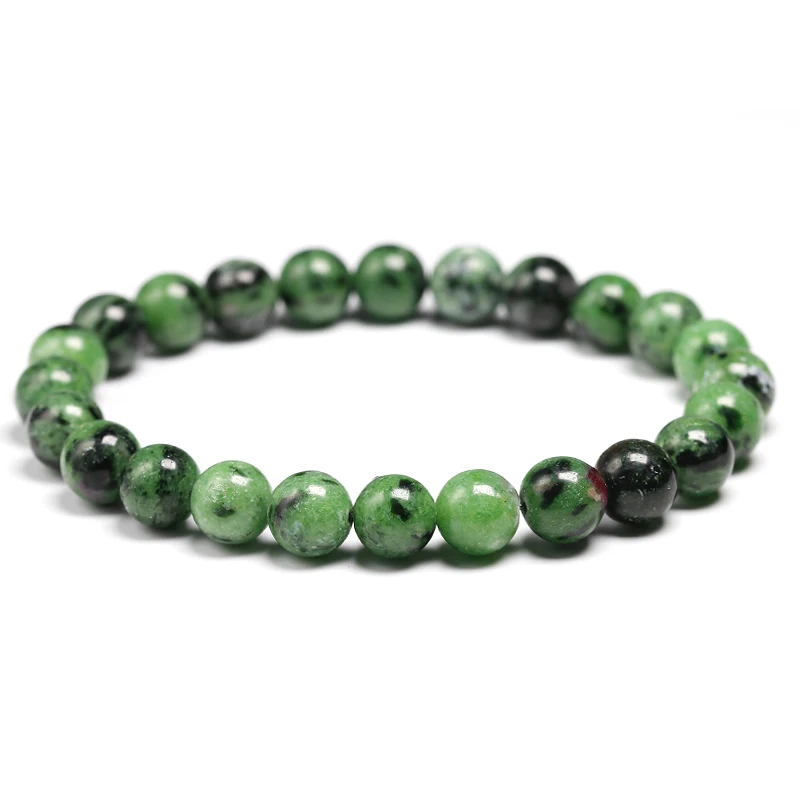 Genuine Natural Green Anyolite  Rubys Zoisite Stone Stretchy 6 8 10mm Round Beads Bracelet Women Men Jewelry