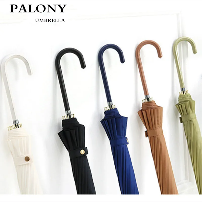 PALONY-Automatic Double Layer Windproof Umbrella, Large, Simple, Long Handlefemale, Fresh, Female, 16 Bone