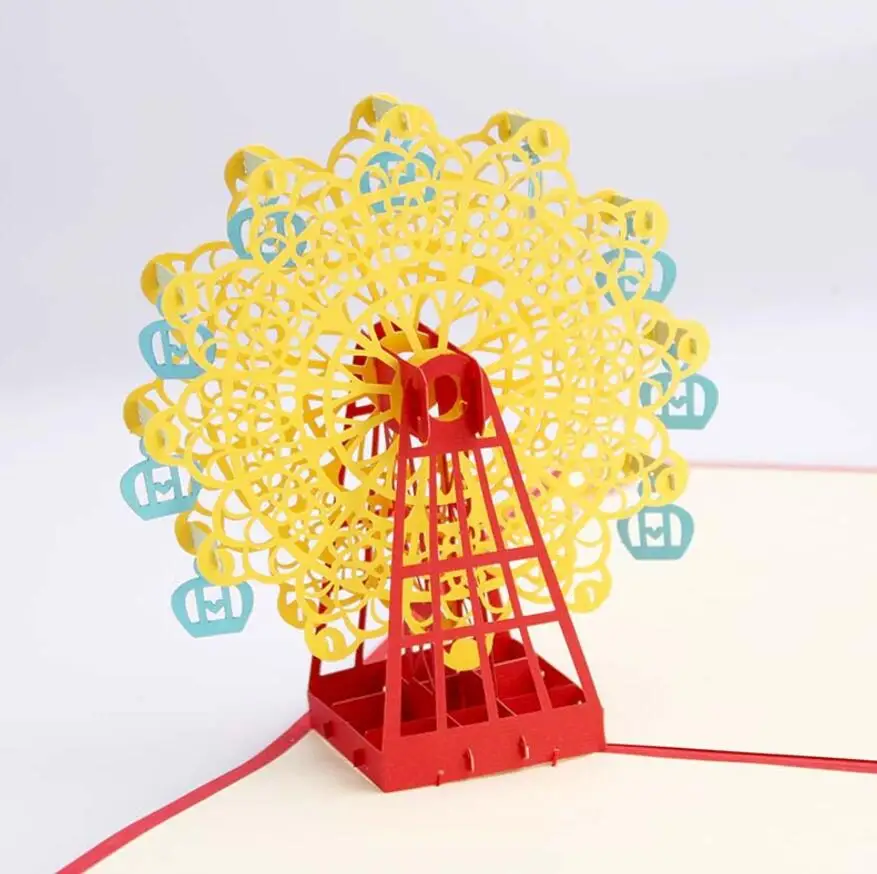 10pcs Ferris wheel Handmade Kirigami Origami 3D Pop UP Greeting Invitation card For Wedding Birthday Party Gift