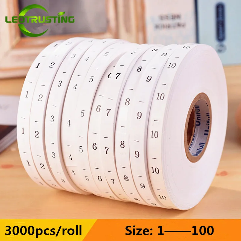 3000PCS/Roll Number 1~100 Size Labels Synthetic White Size Tags Kids Babys DIY Clothing Towel T-shirt Washable Care Labels Tags