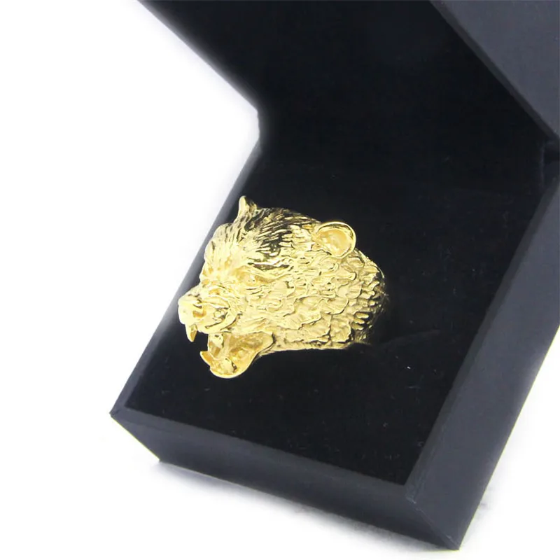 1pc New Design Golden Bear Head Ring 316L Stainless Steel Jewelry Band Party Animal Bear Ring