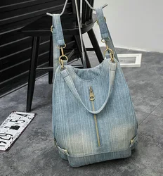 Gewaschen Denim Frauen rucksack Große Jean multifunktionale rucksack weiblichen schulter tasche Casual Reisetaschen Rucksack blau Mochila Bols