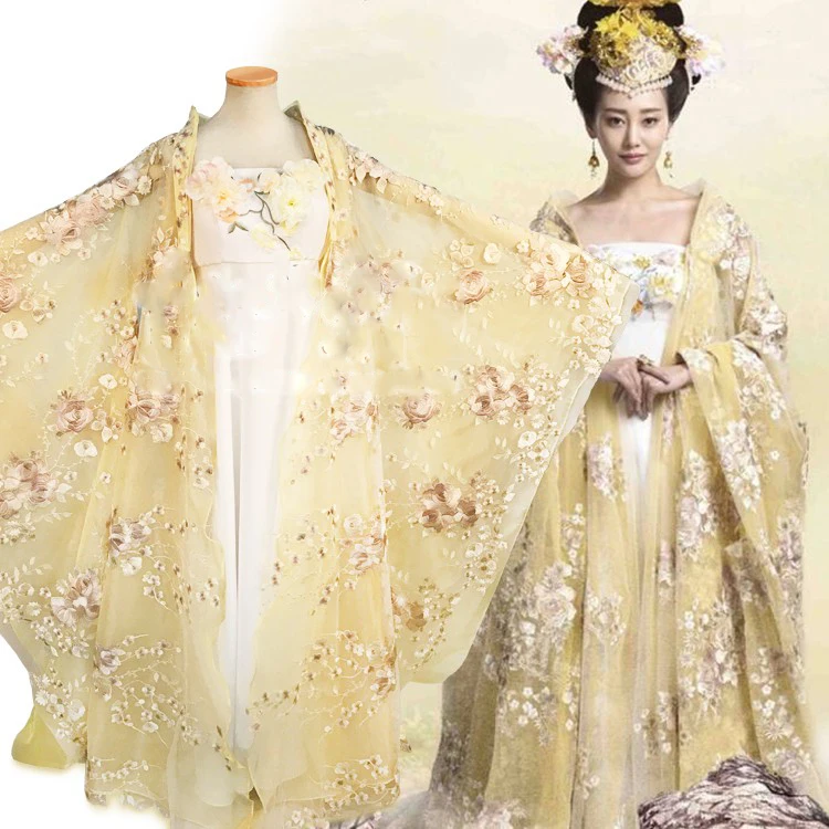 SuJin Light golden Embroidery Costume Movie Once Upon a Time Female Hanfu Forever Love Lasting in Ten Miles of Peach Blossom