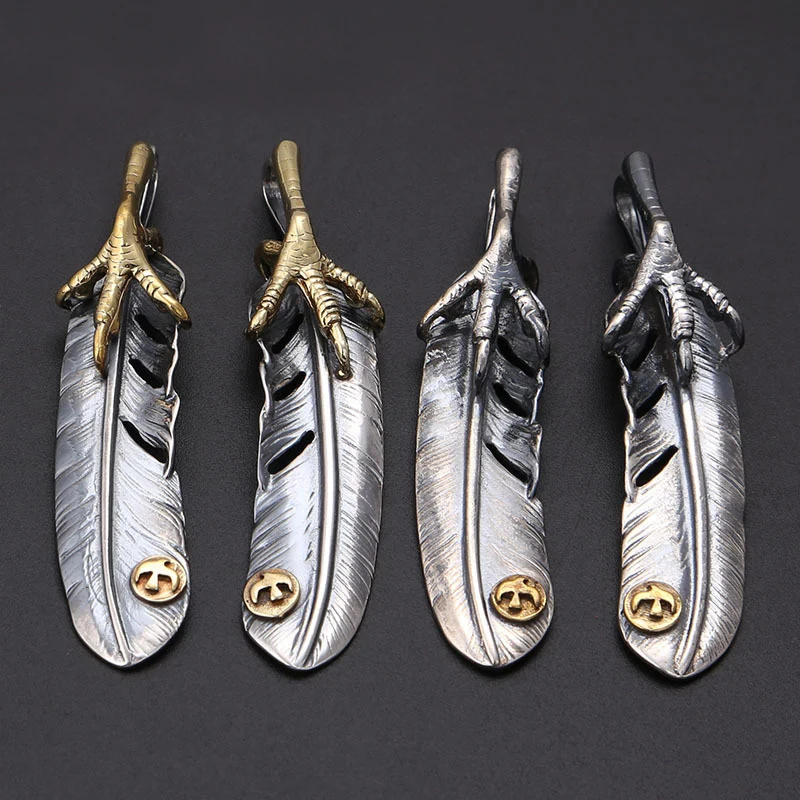 Eagle Feathers Pendants 925 Sterling Silver Retro Feather Pendant For Men Women Vintage Punk Personality Silver Pendant