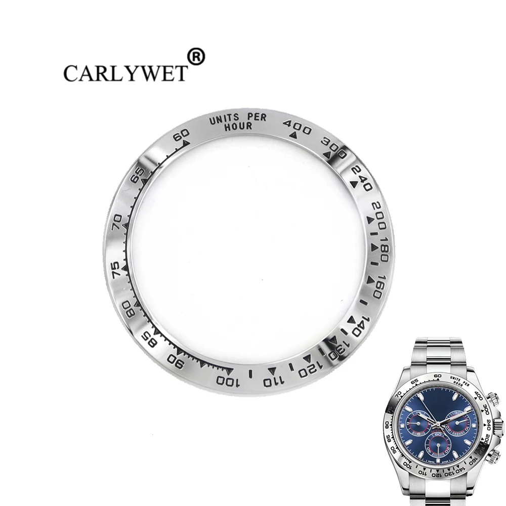 CARLYWET Wholesale High Quality 316L Stainless Steel Silver with Black Writings 38.6mm Watch Bezel for DAYTONA 116500 - 116520