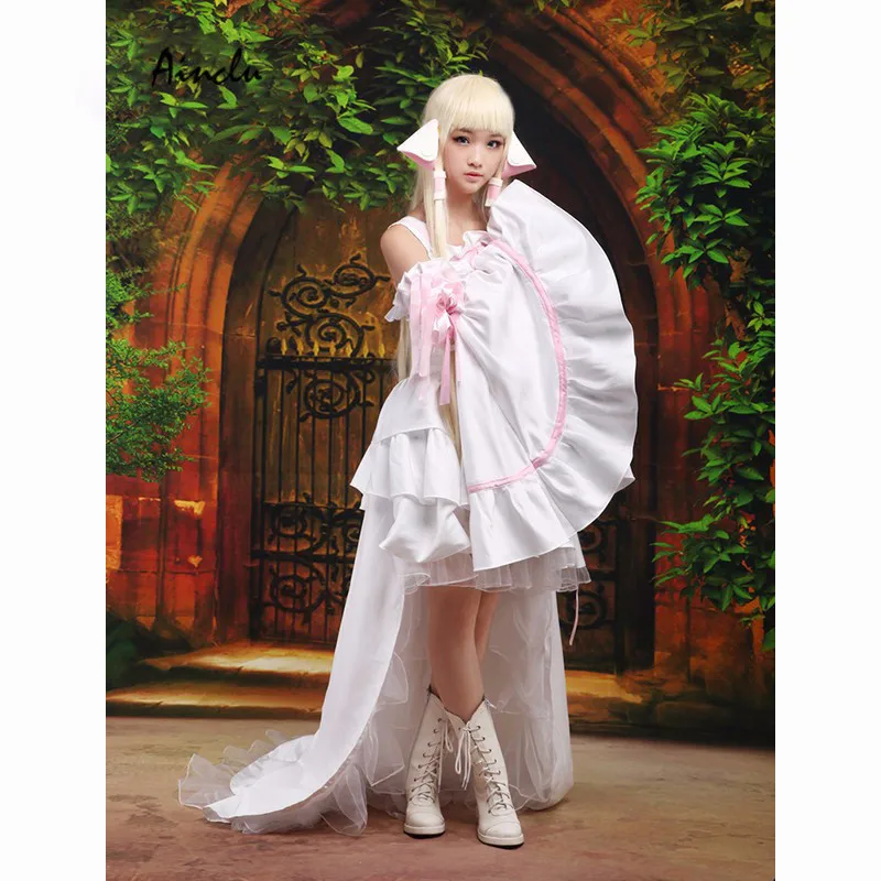 Vestido de Cosplay de lolita, vestido blanco de Lolita, Chobits Chii, Envío Gratis