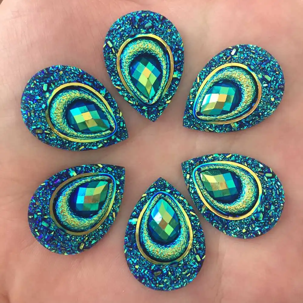 Hot 30pcs 18mm*25mm AB Black Resin Drop Flatback Rhinestone /wedding Buttons DIY F223*3