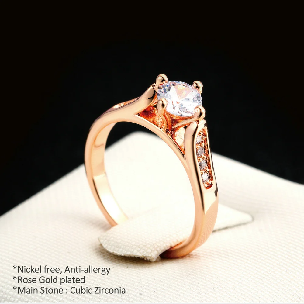 Classic Cubic Zirconia 1ct Wedding Finger Ring For Women Rose Gold Color Crystal Paved Fashion Jewelry aneis Anillos DWR065