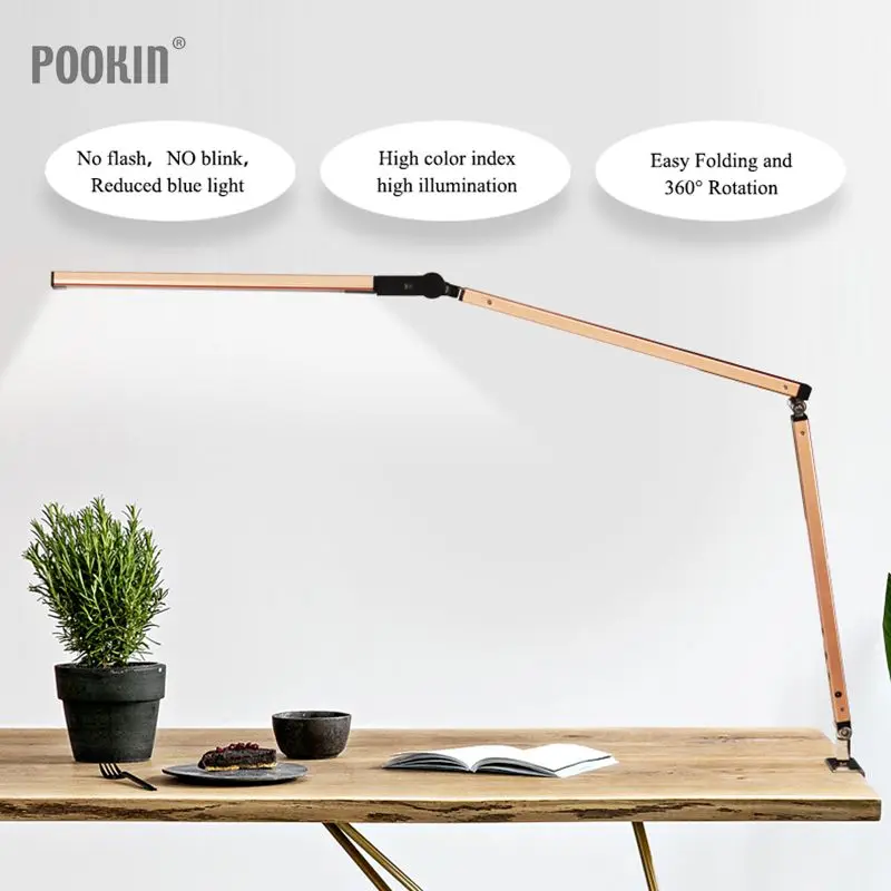 Long Arm  Desk Lamp Clip Office Led Desk Lamp Eye-protected Long Life Book Lamp For Bedroom  Led Light 3-Level Brightness&Color